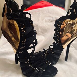 Giuseppe Zanotti Gold Metal Lace-Up Sandals. Size 36